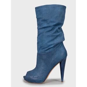 NWB Alexander McQueen Blue Leather Wedge Open Toe Boots Sz.39,5